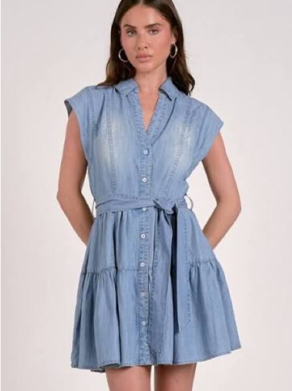 Denim Tie-Waist Mini Dress